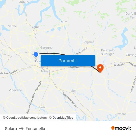 Solaro to Fontanella map