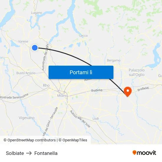 Solbiate to Fontanella map