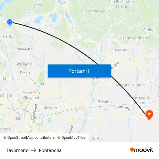 Tavernerio to Fontanella map
