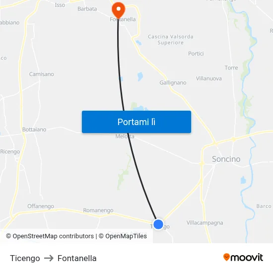 Ticengo to Fontanella map