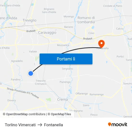 Torlino Vimercati to Fontanella map