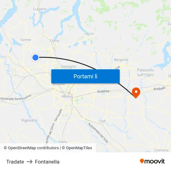 Tradate to Fontanella map
