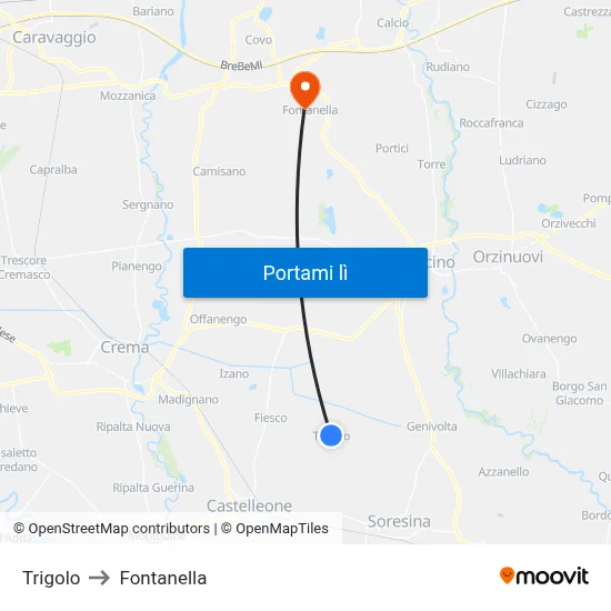 Trigolo to Fontanella map