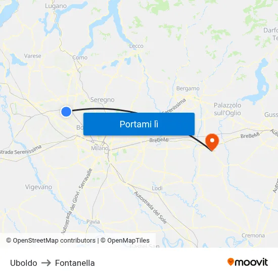 Uboldo to Fontanella map