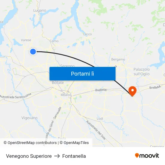 Venegono Superiore to Fontanella map