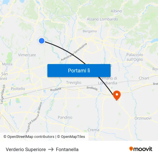 Verderio Superiore to Fontanella map