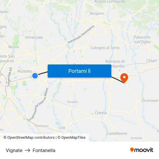 Vignate to Fontanella map