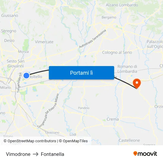 Vimodrone to Fontanella map