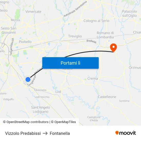 Vizzolo Predabissi to Fontanella map