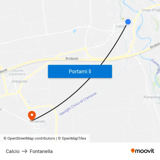 Calcio to Fontanella map
