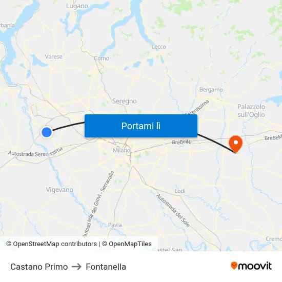 Castano Primo to Fontanella map