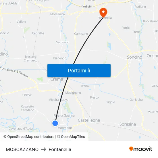 MOSCAZZANO to Fontanella map
