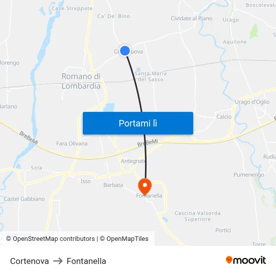 Cortenova to Fontanella map