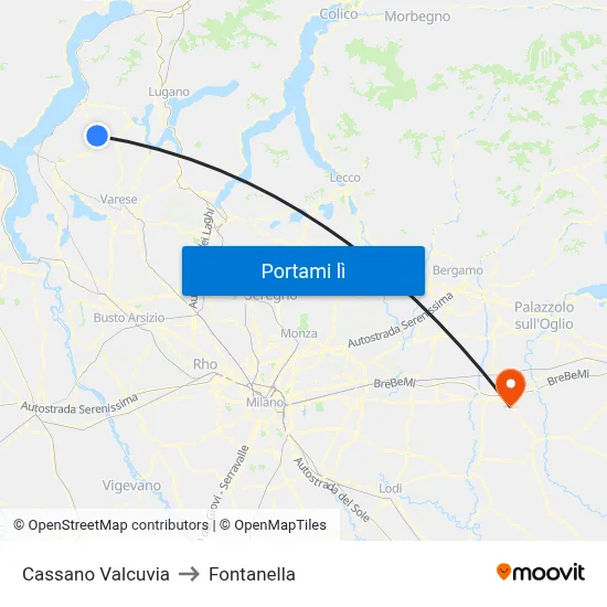 Cassano Valcuvia to Fontanella map