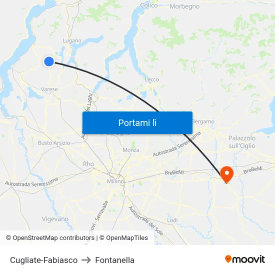 Cugliate-Fabiasco to Fontanella map