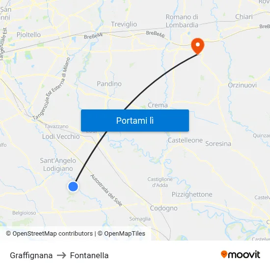 Graffignana to Fontanella map