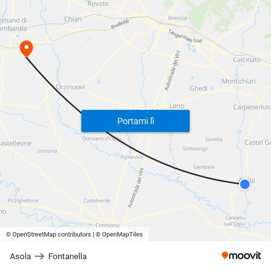 Asola to Fontanella map