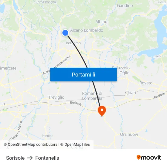 Sorisole to Fontanella map