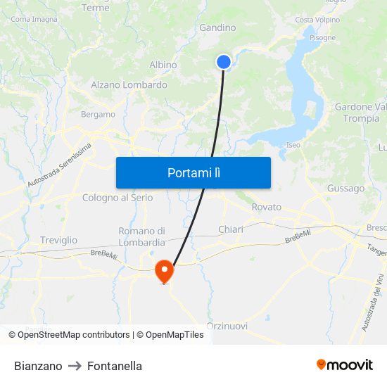 Bianzano to Fontanella map