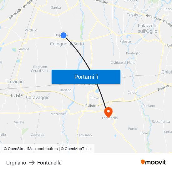 Urgnano to Fontanella map