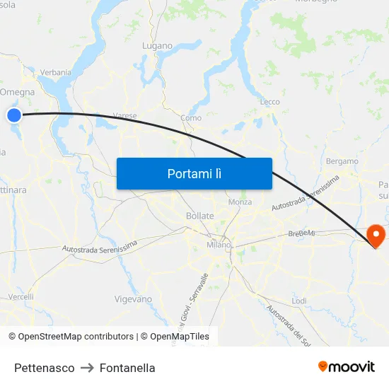 Pettenasco to Fontanella map