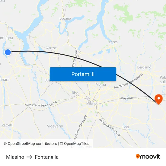 Miasino to Fontanella map
