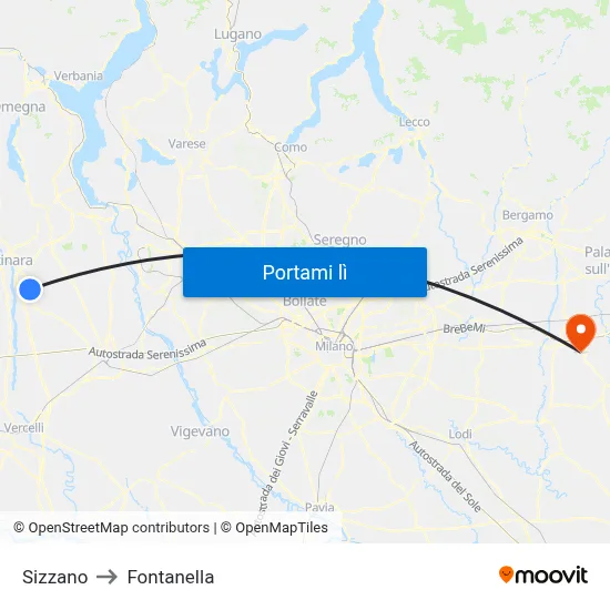 Sizzano to Fontanella map