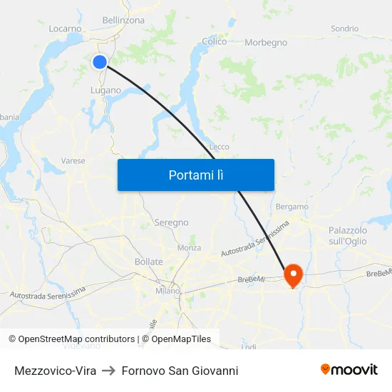 Mezzovico-Vira to Fornovo San Giovanni map