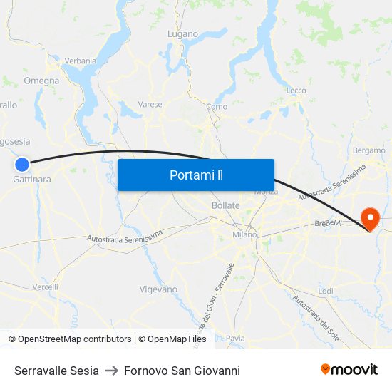 Serravalle Sesia to Fornovo San Giovanni map