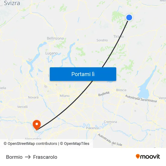 Bormio to Frascarolo map