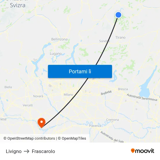 Livigno to Frascarolo map