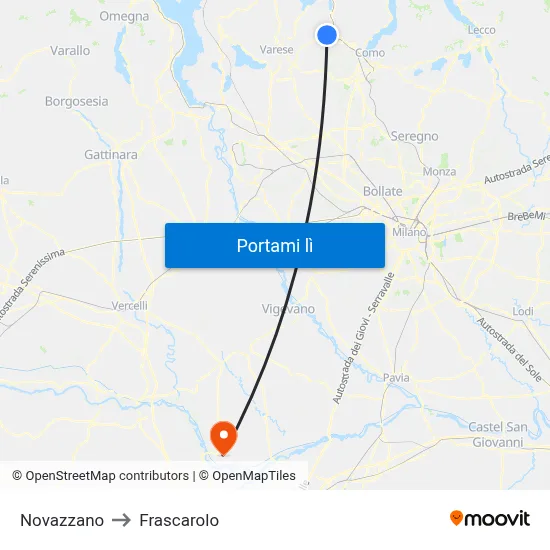 Novazzano to Frascarolo map