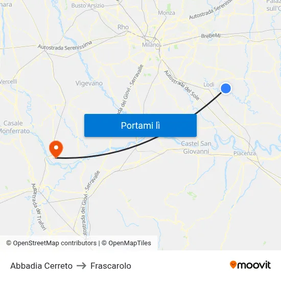 Abbadia Cerreto to Frascarolo map