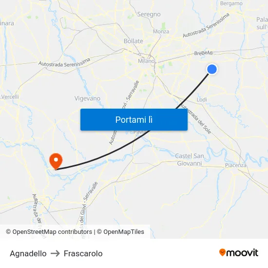 Agnadello to Frascarolo map