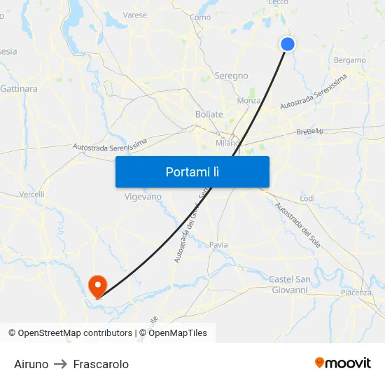 Airuno to Frascarolo map