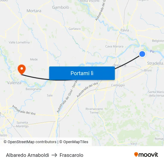 Albaredo Arnaboldi to Frascarolo map