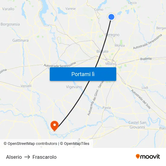 Alserio to Frascarolo map