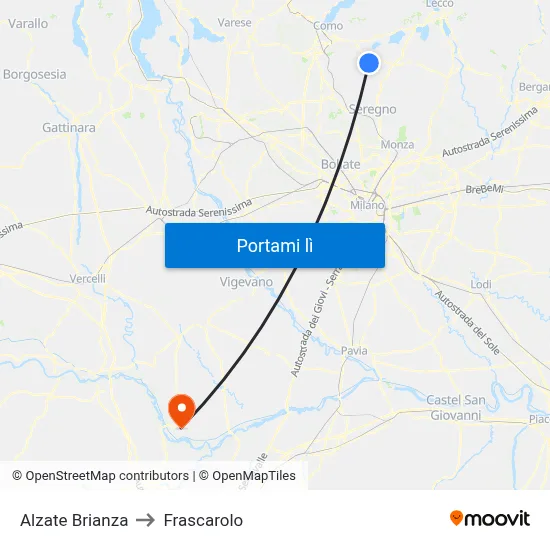 Alzate Brianza to Frascarolo map