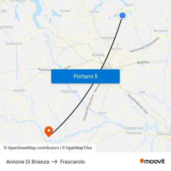 Annone Di Brianza to Frascarolo map