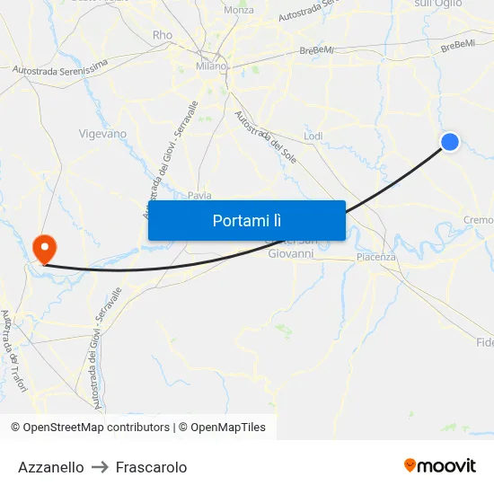 Azzanello to Frascarolo map