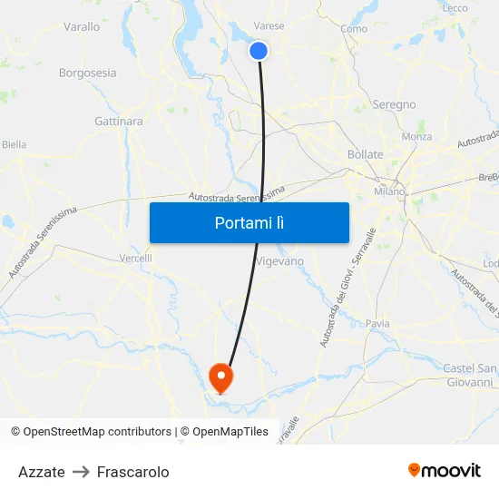Azzate to Frascarolo map