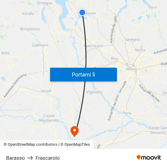 Barasso to Frascarolo map