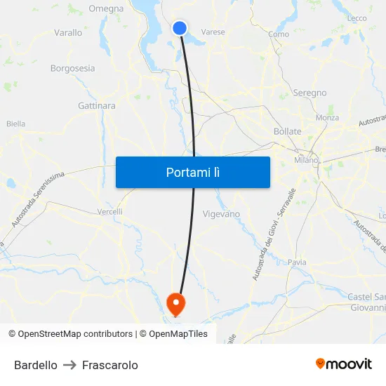 Bardello to Frascarolo map