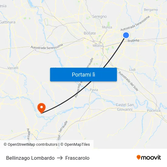 Bellinzago Lombardo to Frascarolo map