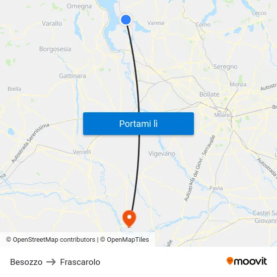 Besozzo to Frascarolo map