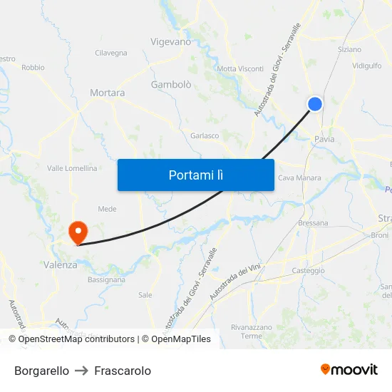 Borgarello to Frascarolo map