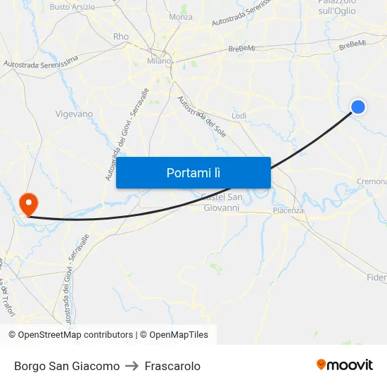 Borgo San Giacomo to Frascarolo map