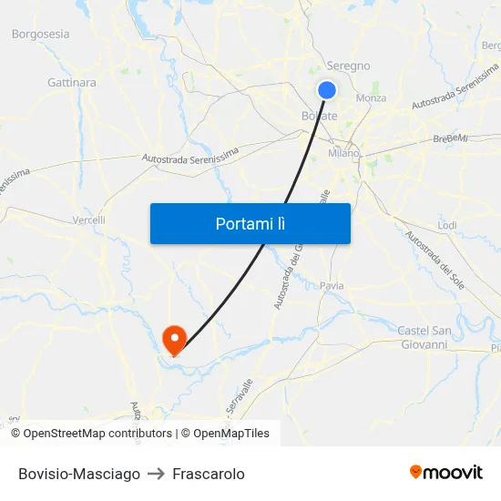Bovisio-Masciago to Frascarolo map