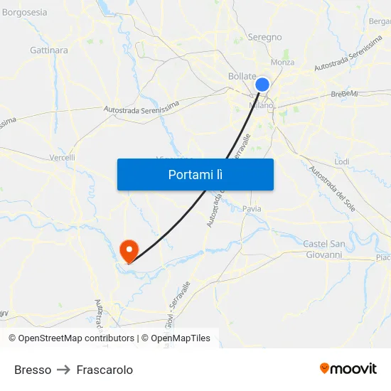 Bresso to Frascarolo map