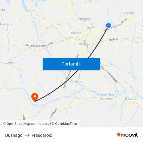 Busnago to Frascarolo map